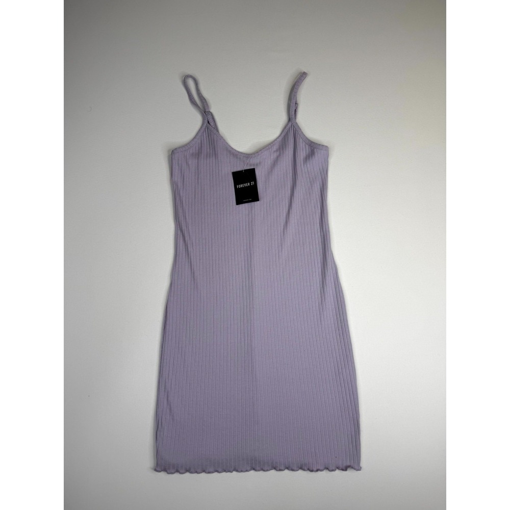Forever 21 Womens Lavender Ribbed Bodycon Mini Dress M Scalloped Hem Adjustable